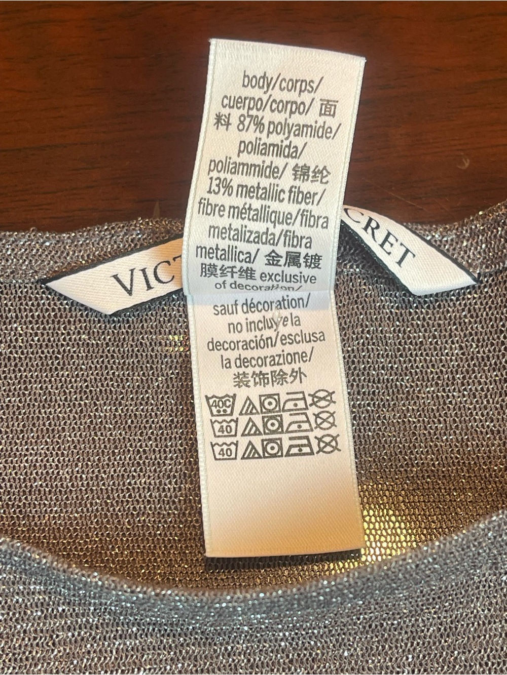 Victoria's Secret Y2K Metallic Shimmer Sheer Mesh Long Sleeve Top Silver L - Picture 9 of 9
